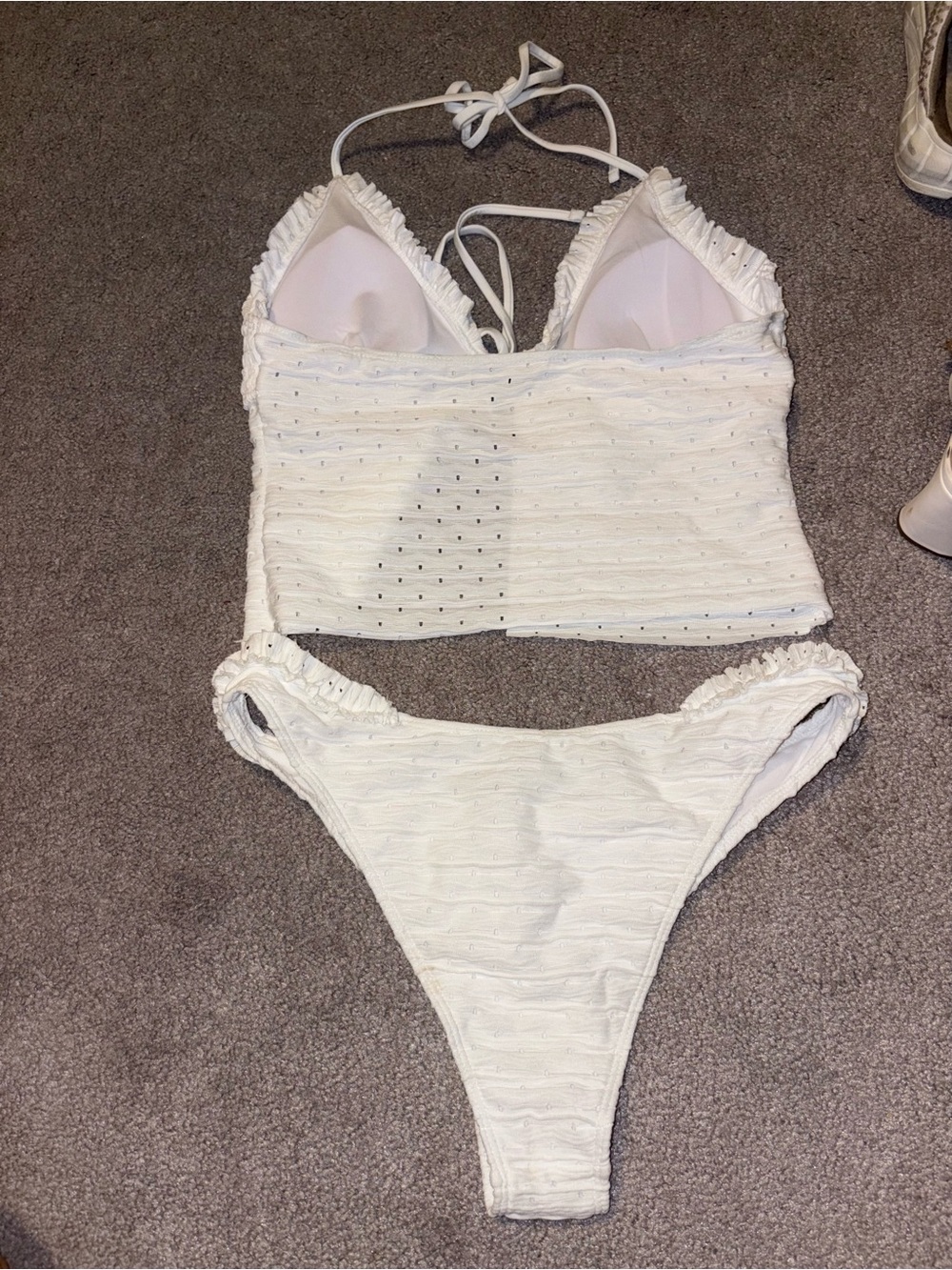 SHEIN White Ruffled Textured Two-Piece Tankini Set - Picture 2 of 4